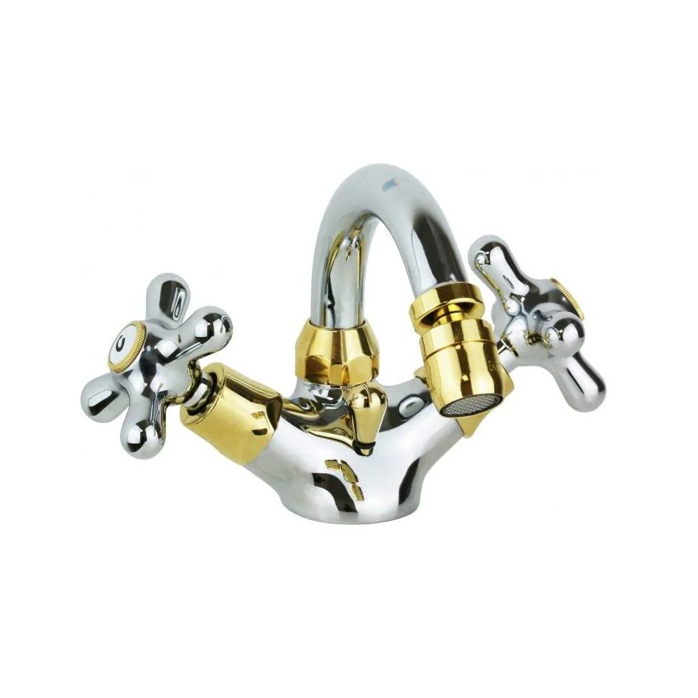 Robinet bidet bec pivotant 2 poignées série Iris modèle IRV137CO chromé or Paffoni Certifié ACS