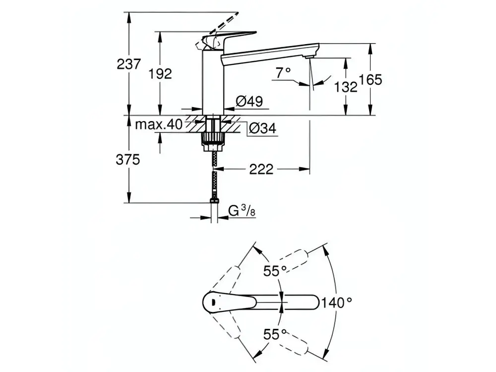 Résistant à la Corrosion Robinet de cuisine bec médium GROHE Start Curve Quickfix chromé + nettoyant GrohClean