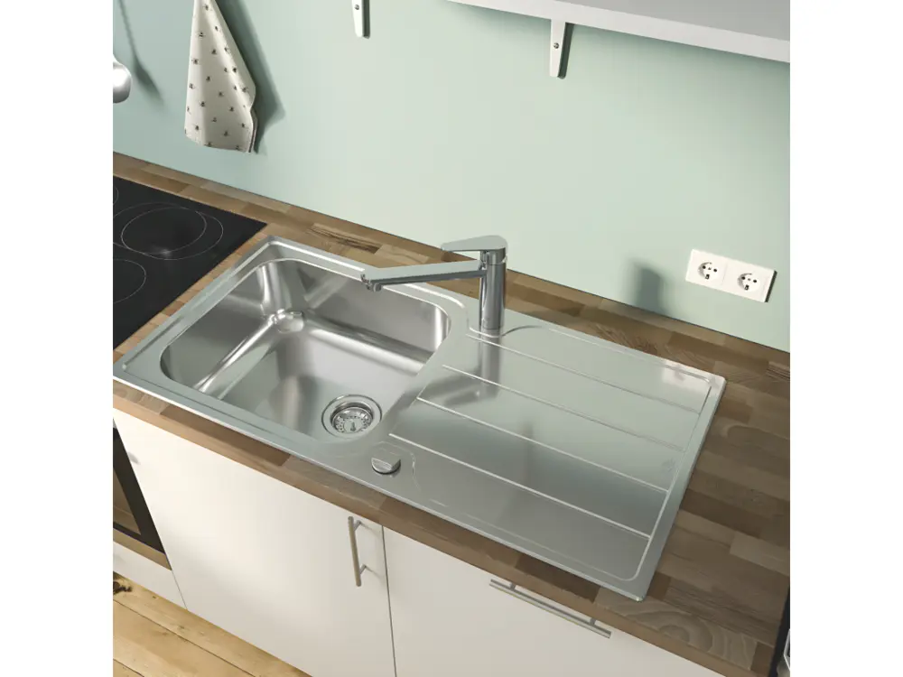 Résistant à la Corrosion Robinet de cuisine bec médium GROHE Start Curve Quickfix chromé + nettoyant GrohClean