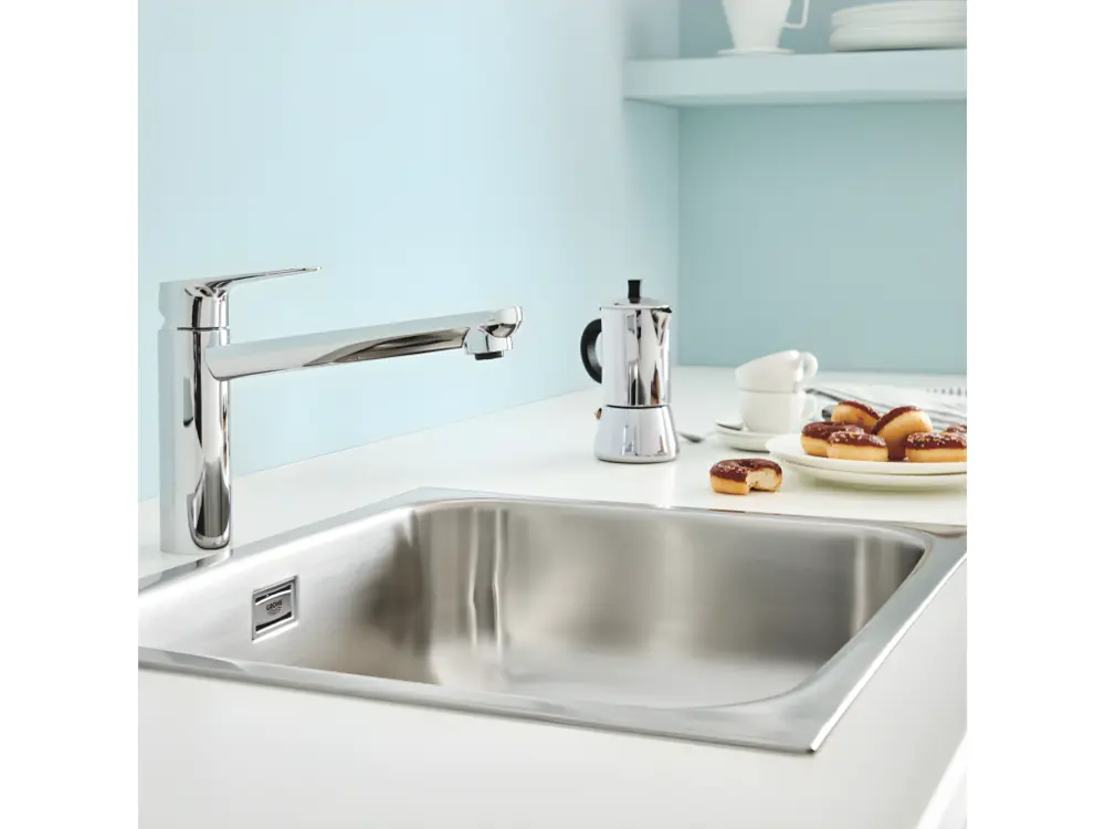 Résistant à la Corrosion Robinet de cuisine bec médium GROHE Start Curve Quickfix chromé + nettoyant GrohClean