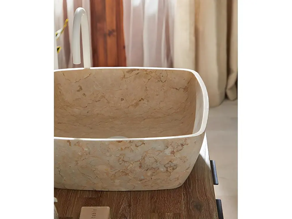 Vasque à poser / lavabo en marbre coloris écru - Longueur 40 x Hauteur 15 x Profondeur 40 cm avec Pack de 6