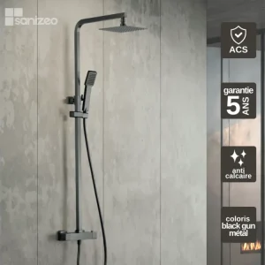 Colonne de Douche Thermostatique Anti-Calcaire Noir jais Gun Métal IMEX Sanizéo VIGO BTV013/BGM