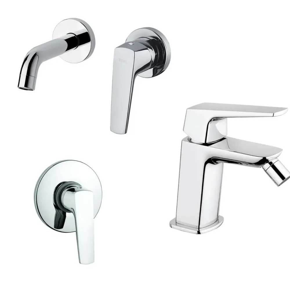 Ensemble de mélangeurs de douche, lavabo encastré mural et bidet avec vidage finition chromée collection Spartaco de Mamol...