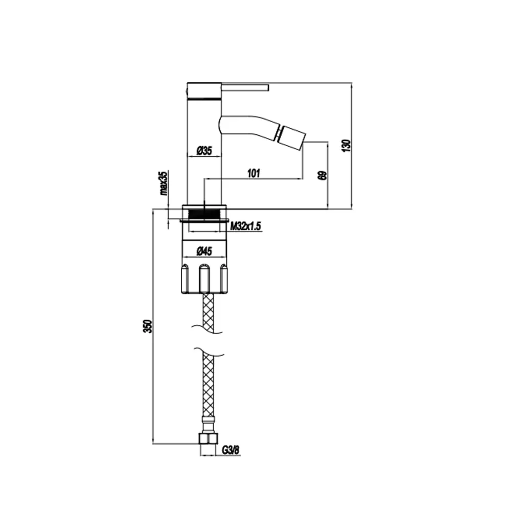 Mitigeur monocommande bidet RubiFlux série Aria - Acier satiné