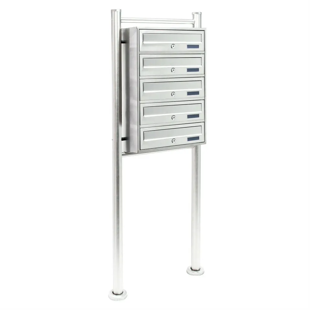 Bloc 5 boite aux lettres sur pied de support 5 compartiments superposé acier inoxydable 16_0000037 | Installation Facile