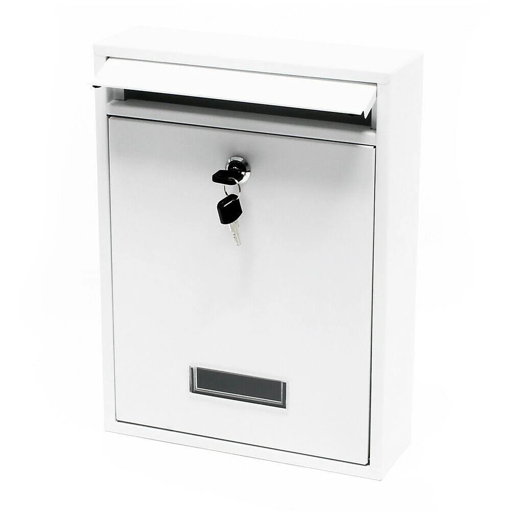 Accessoire de signalisation Boite aux lettres design murale courrier acier galvanisé 26 x 8,5 x 35 cm blanc 16_0000073