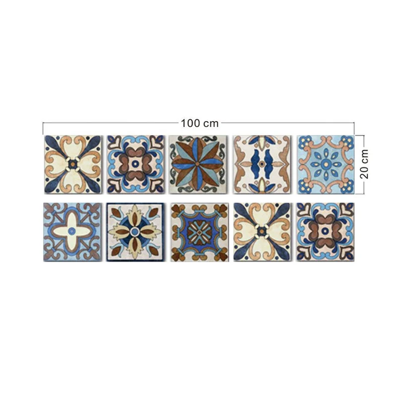 Papier peint vinyle Panneaux de papier peint à motifs floraux de Bohême, revêtement mural en carreaux baroques bleus, comm...
