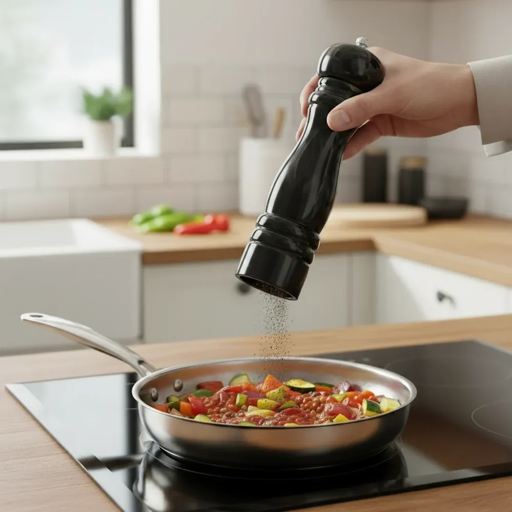 Cookinglife Pepermolen Rocca Zwart Glanzend - RVS Molen - 21.5 cm pour conduit de 150 mm
