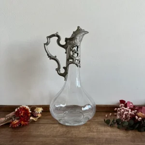 Aiguière verre moulé métal argenté art déco Style industriel