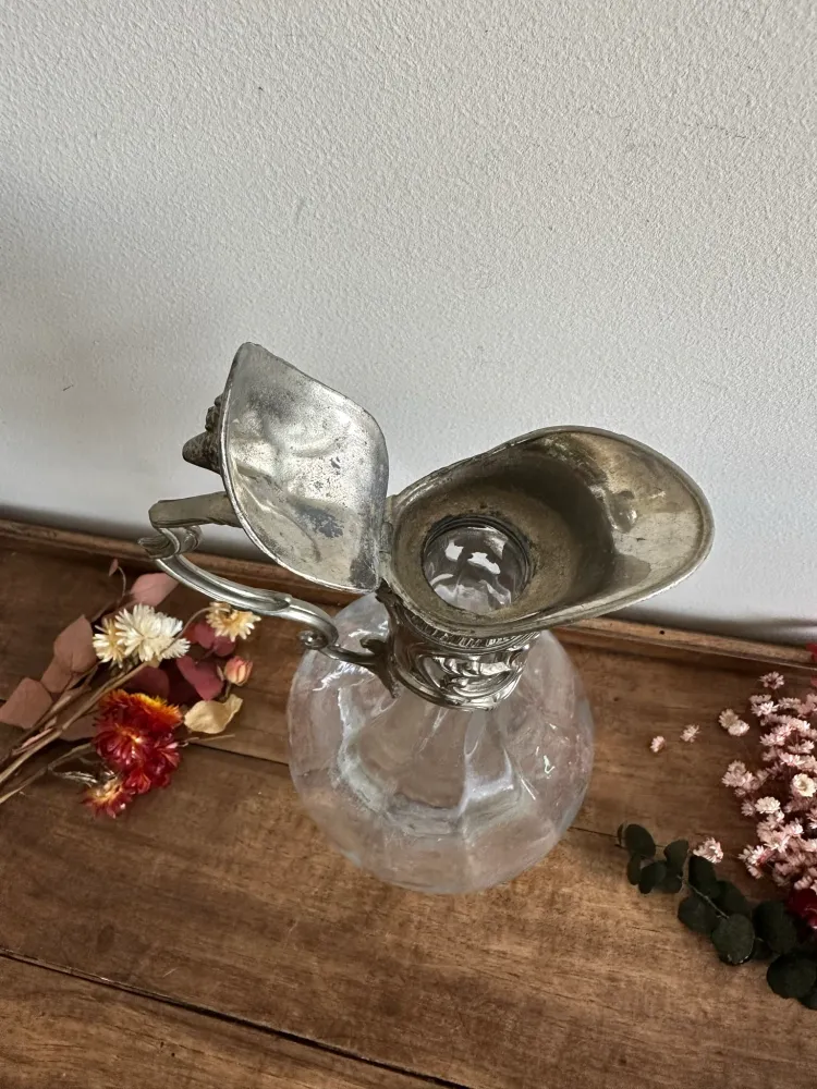 Aiguière verre moulé métal argenté art déco Style industriel