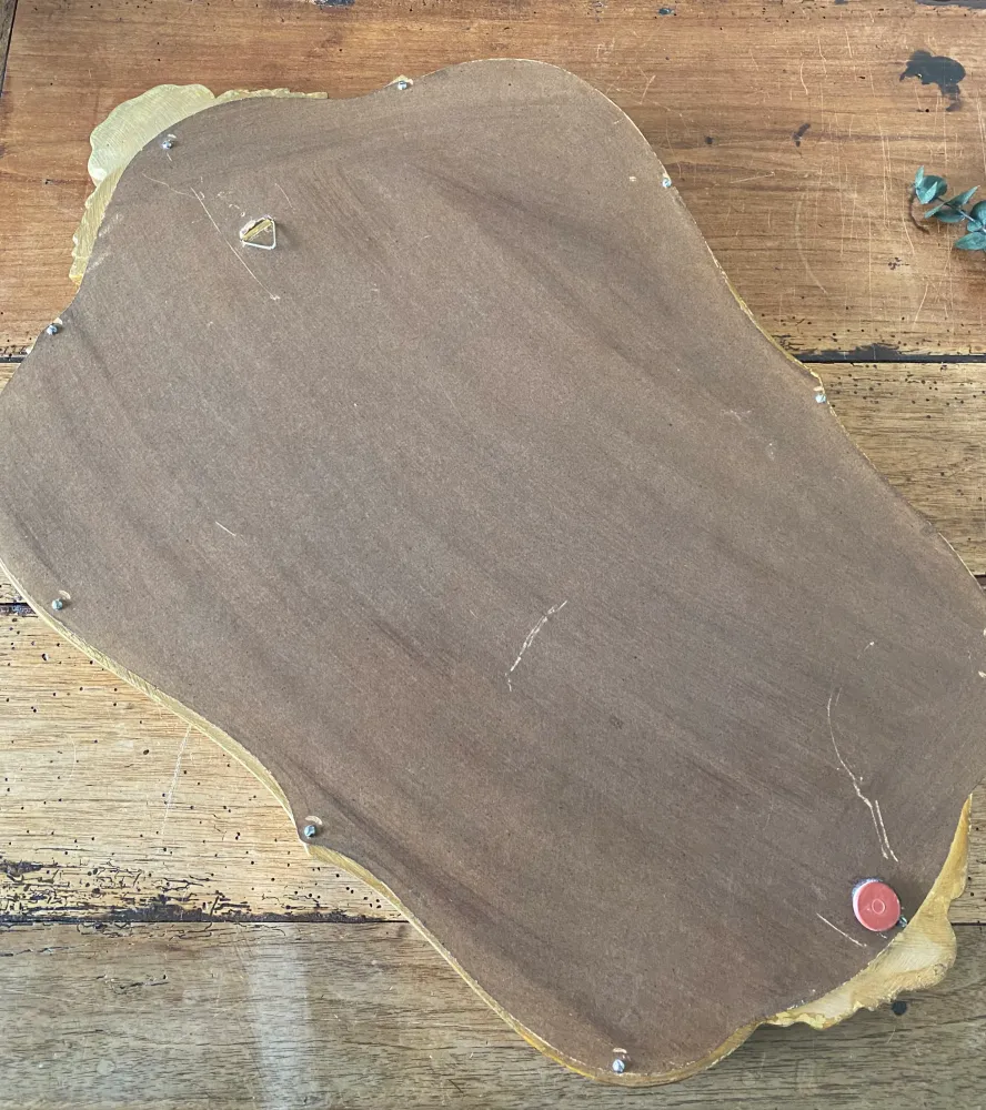 Applique design Miroir en bois doré fronton coquillage