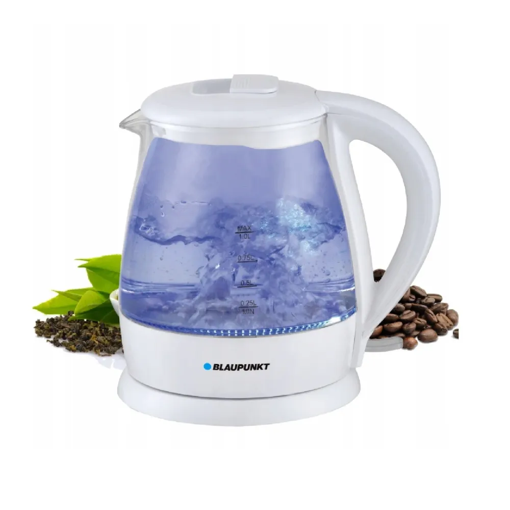 Bouilloire sans fil Verre 1L Protection contre la surchauffe Base pivotante Rétro-éclairage LED Matériau : Verre soufflé