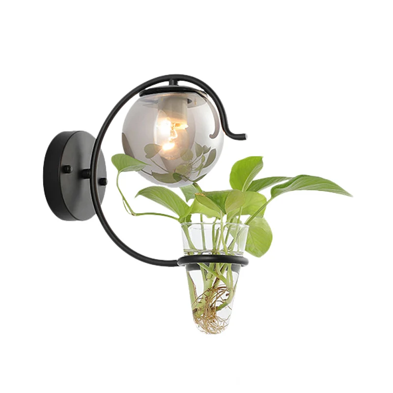 Éclairage Décoratif LED Creme/Rauchgraue Kugelleuchte aus Glas im Vintage-Stil, 1-flammige Schlafzimmer-Wandleuchte Schwar...