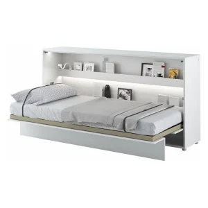 Éclairage Décoratif LED Lit escamotable horizontal avec étagères blanc brillant Noby 90x200-Avec Led sans veilleuses