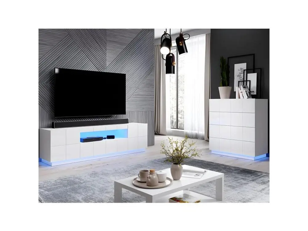 Commode design blanc brillant + LED Flow - Sans LED avec 16 couleurs RVB