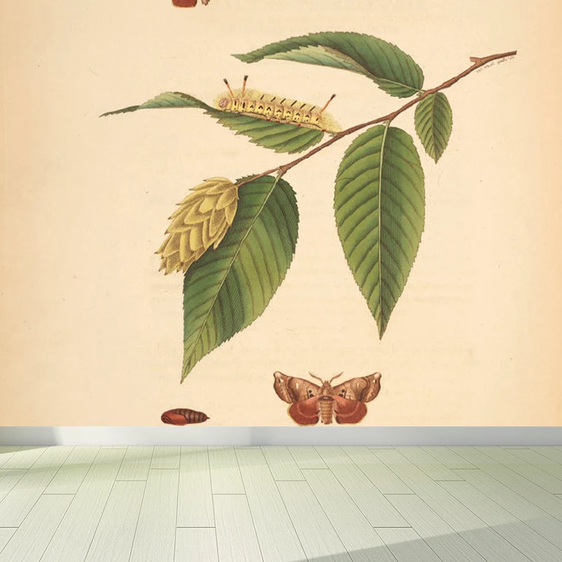 Lampe à lave Beigefarbene Baumzweig-Wandtapete, botanische, zeitgenössische, schmutzabweisende Wandkunst