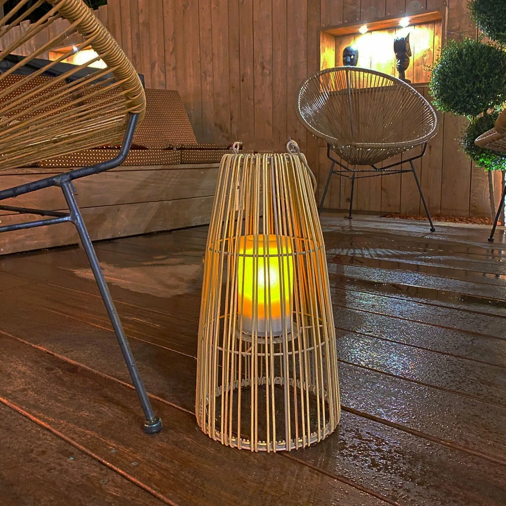Lanterne solaire bali - effet flamme - blanc torride - bougie solaire led - extérieur - chromex