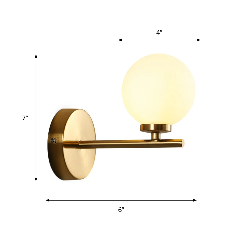 Luminaire Créatif Design 1/2-Licht-Wandleuchte im nordischen Stil, goldfarbene Kugel-Wandleuchte mit Glasschirm