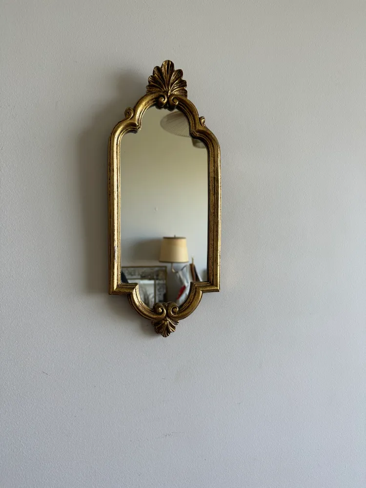 Miroir en bois doré fronton coquillage chantourné avec 16 couleurs RVB
