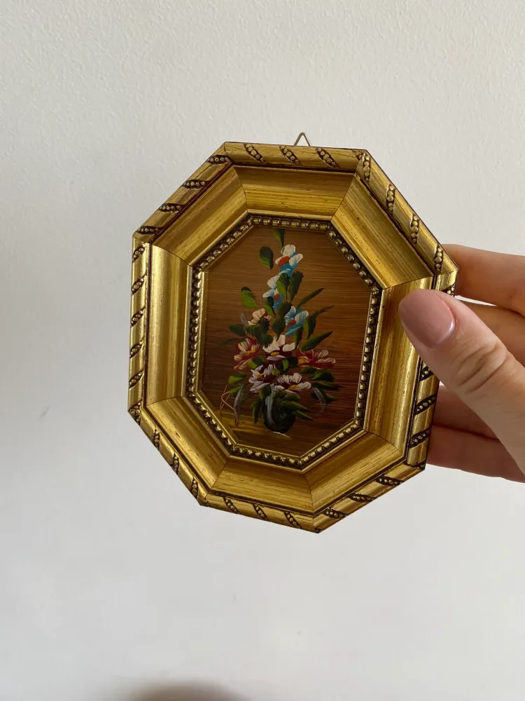 Peinture bouquet de fleurs signé cadre octogonal en bois doré avec 16 couleurs RVB Petites