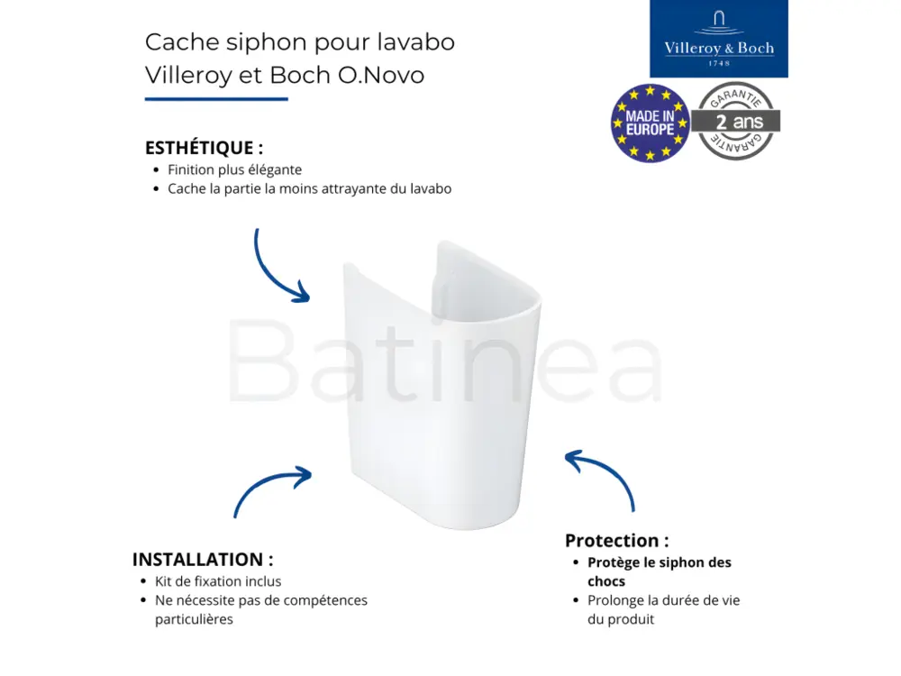 Acier Inoxydable Cache siphon pour lavabo VILLEROY ET BOCH O.Novo