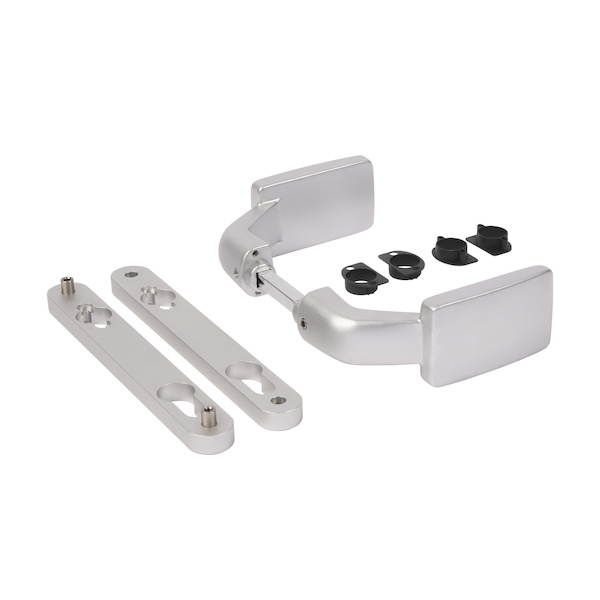 Ensemble plaque fixe et/ou manoeuvrable entraxe fixation 195 mm carré trou cylindre majeur I - aluminium argent - LOCINOX