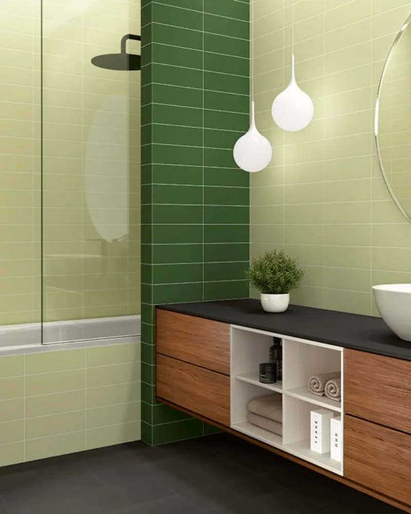 Brique de Jungle Olive 10x30 - Carrelage mural vert olive mat