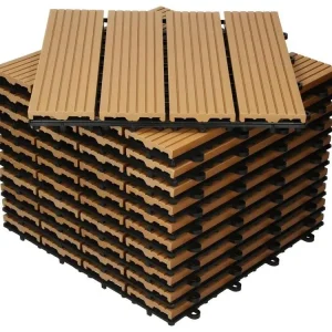 ECD Germany WPC Carreaux 30x30 cm - 33 Pièces par 3m² - avec Aspect de Bois - Teck - Dalles avec