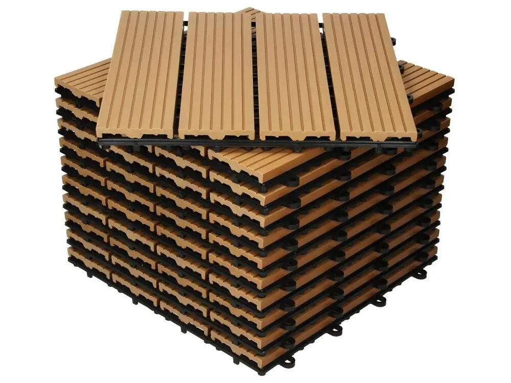 ECD Germany WPC Carreaux 30x30 cm - 33 Pièces par 3m² - avec Aspect de Bois - Teck - Dalles avec