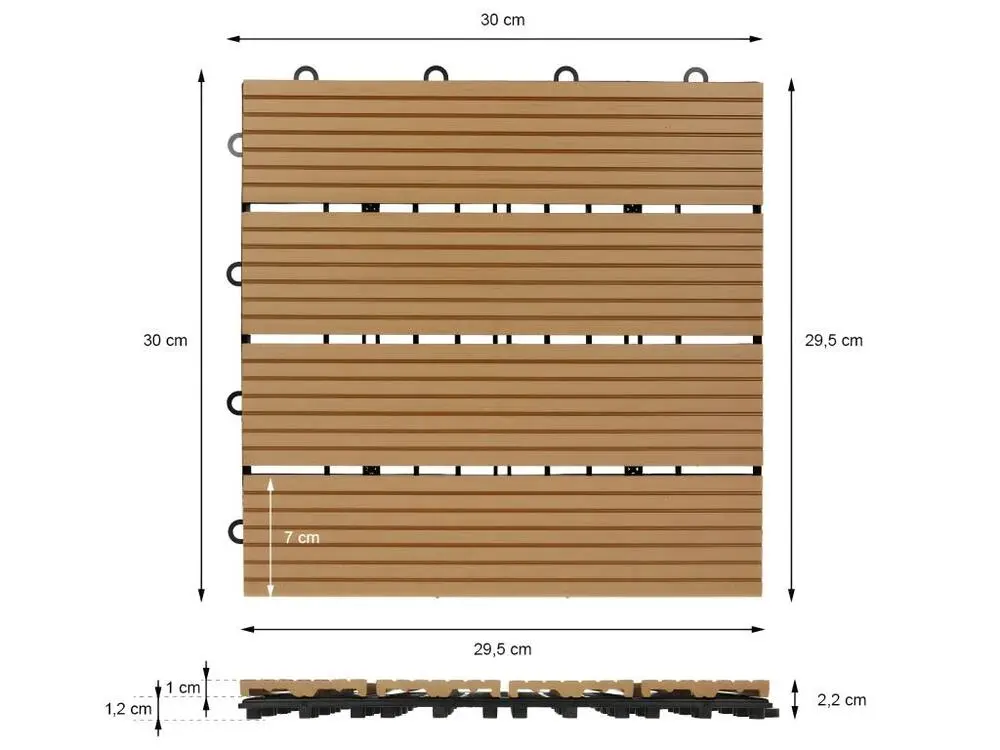 ECD Germany WPC Carreaux 30x30 cm - 33 Pièces par 3m² - avec Aspect de Bois - Teck - Dalles avec
