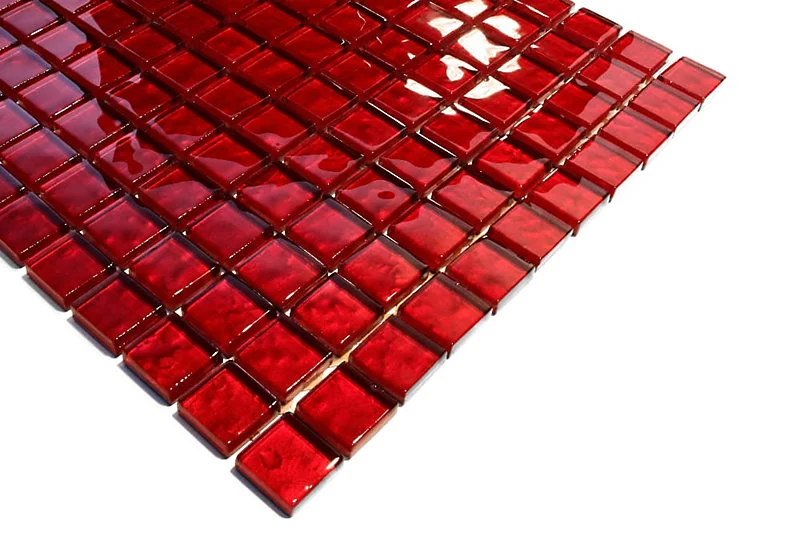 Mosaïque en verre sur filet pour salle de bain ou cuisine 30 cm x 30 cm - Red saumon