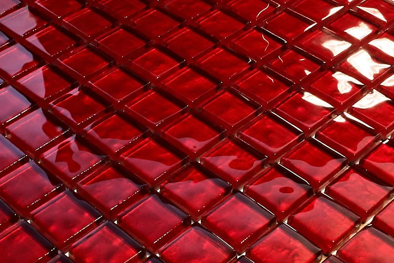 Mosaïque en verre sur filet pour salle de bain ou cuisine 30 cm x 30 cm - Red saumon