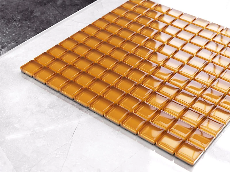 Mosaïque en verre sur filet pour salle de bain ou cuisine 30 cm x 30 cm - Caramel