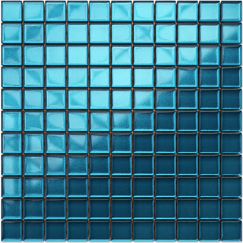 Mosaïque en verre sur filet pour salle de bain ou cuisine 30 cm x 30 cm -Blue acier