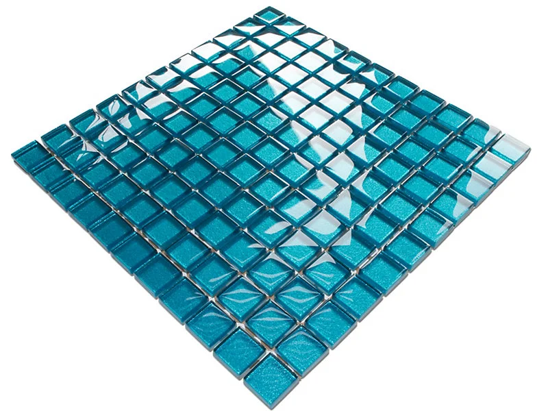 Mosaïque en verre sur filet pour salle de bain ou cuisine 30 cm x 30 cm -Blue acier