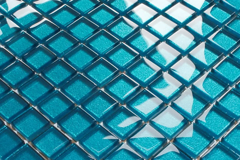 Mosaïque en verre sur filet pour salle de bain ou cuisine 30 cm x 30 cm -Blue acier