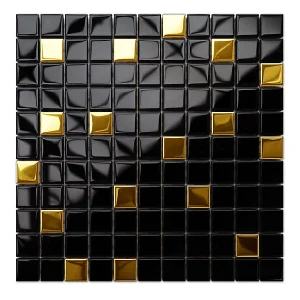 Mosaïque en verre sur filet pour salle de bain ou cuisine 30 cm x 30 cm - Nero doré