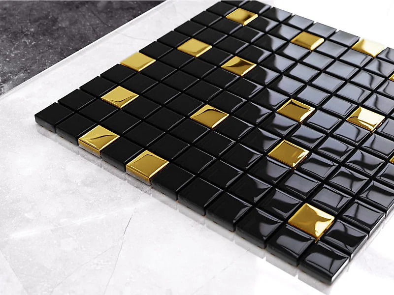 Mosaïque en verre sur filet pour salle de bain ou cuisine 30 cm x 30 cm - Nero doré