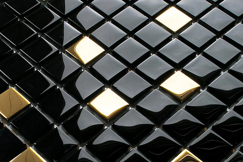 Mosaïque en verre sur filet pour salle de bain ou cuisine 30 cm x 30 cm - Nero doré