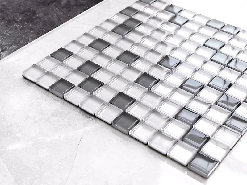 Mosaïque en verre sur filet pour salle de bain ou cuisine 30 cm x 30 cm - Blanc pur Pearls