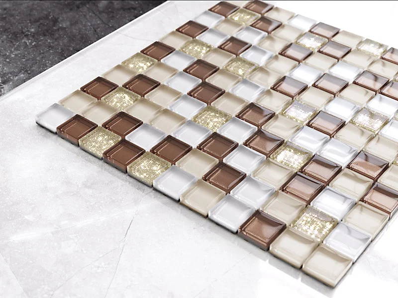 Mosaïque en verre sur filet pour salle de bain ou cuisine 30 cm x 30 cm - Coffee