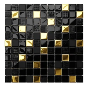 Mosaïque en verre sur filet pour salle de bain ou cuisine 30 cm x 30 cm - Volcano doré