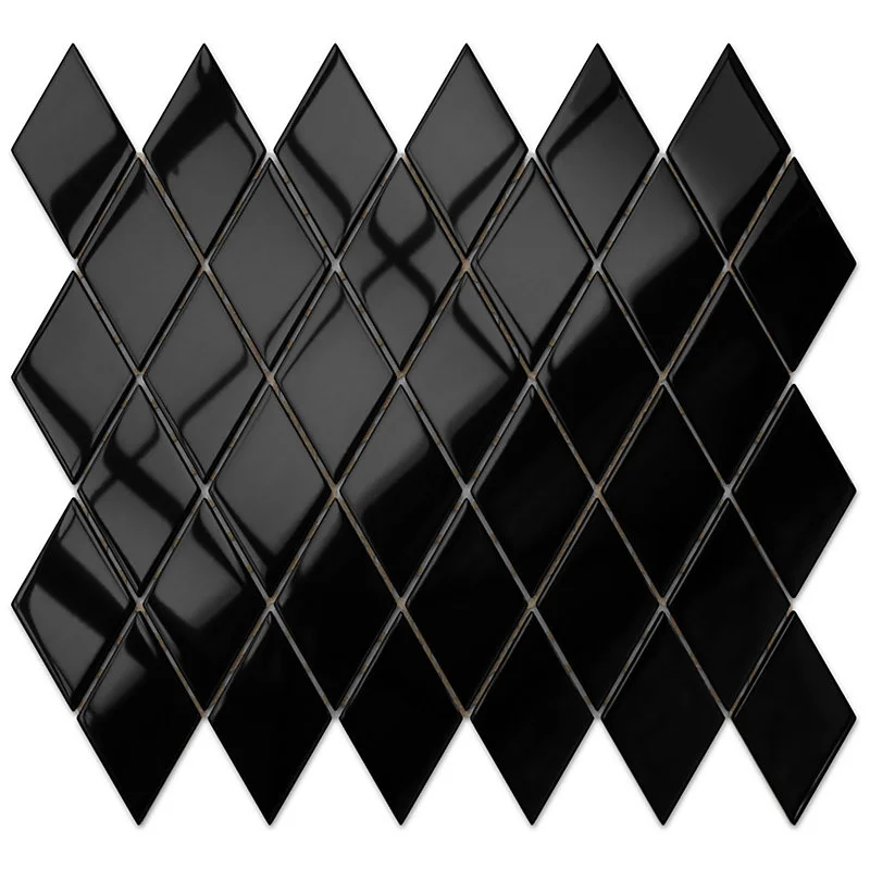 Mosaïque de verre sur maille pour salle de bain ou cuisine Noir jais net - 25cm x 29.2cm