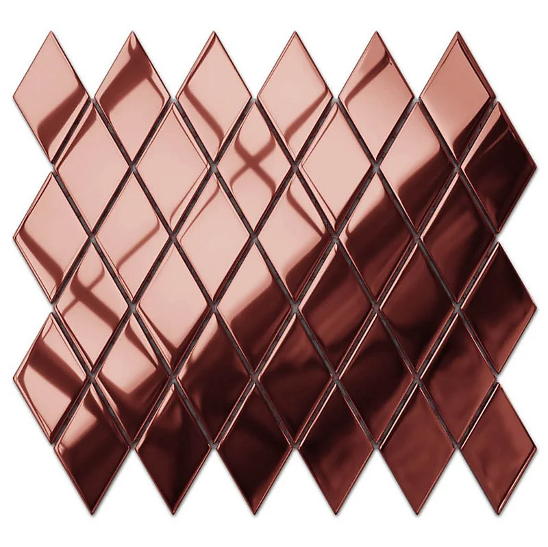 Mosaïque de verre sur maille pour salle de bain ou cuisine Effet cuivre magic romb - 25cm x 29.2cm