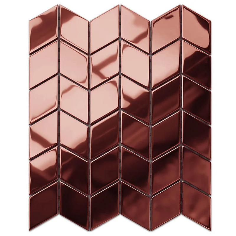 Mosaïque de verre sur maille pour salle de bain ou cuisine Magic Cuivre rouge Chevron - 26.5cm x 30.5cm