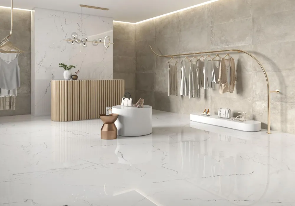 Tuile de céramique porcelaine - Collection MIDWAY disponible en 3 tailles, 5 couleurs et 1 finition.