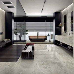 Tuile de céramique porcelaine - Collection Onyx Pearl disponible en 3 tailles, 1 couleur et 2 finitions.