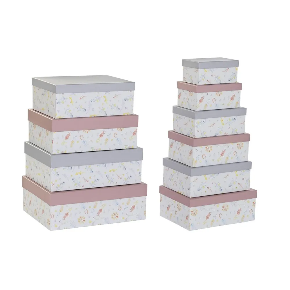 Jeu de Caisses de Rangement Empilables DKD Home Decor Rose Lila Multic pour Outils et Fournitures