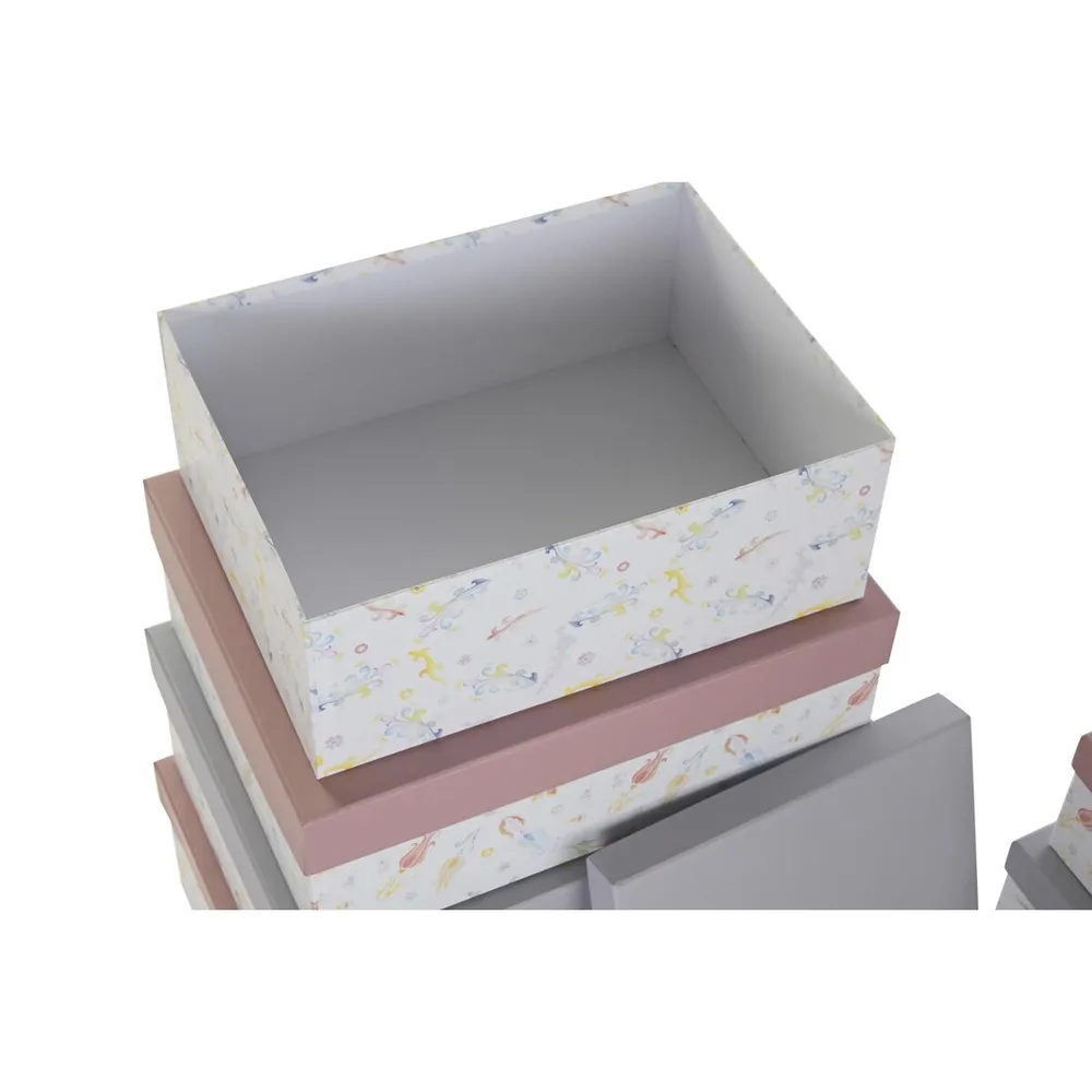 Jeu de Caisses de Rangement Empilables DKD Home Decor Rose Lila Multic pour Outils et Fournitures