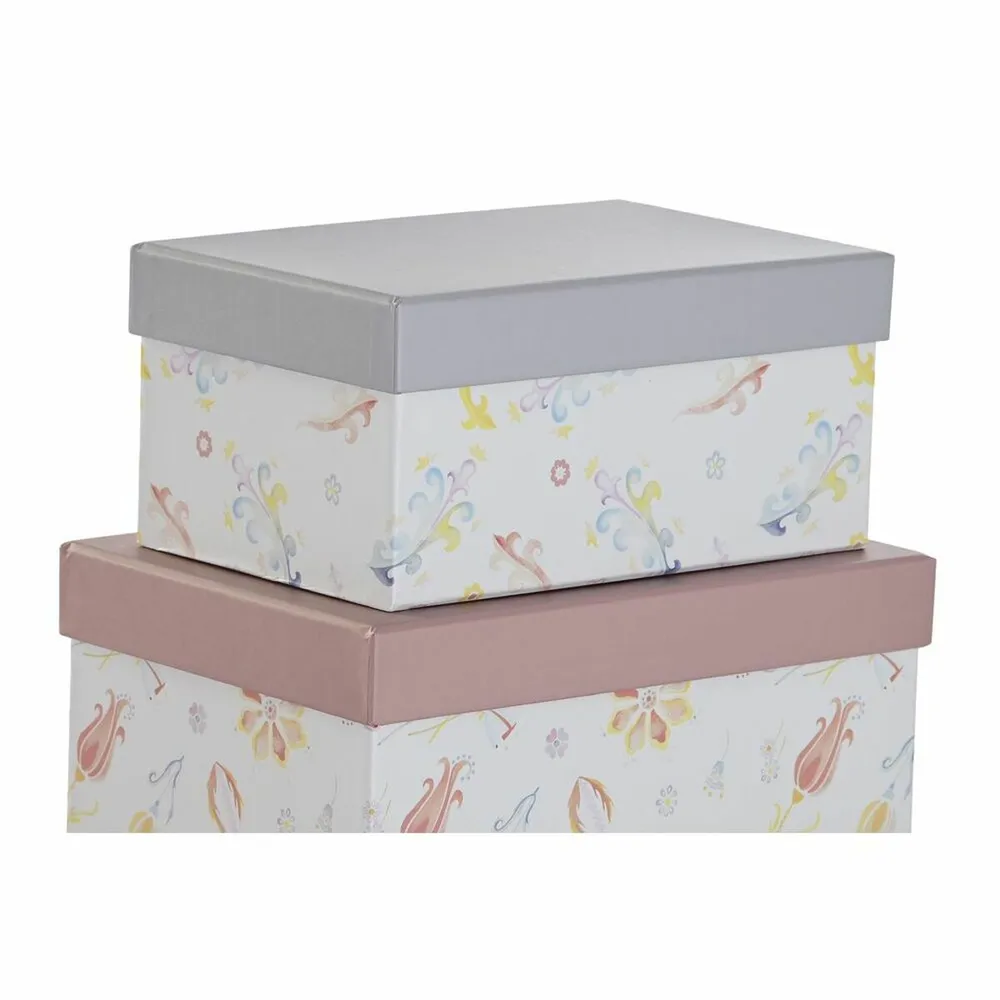 Jeu de Caisses de Rangement Empilables DKD Home Decor Rose Lila Multic pour Outils et Fournitures